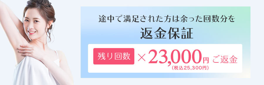 途中で満足された方は、余った回数分を返金保証 残り回数X23,000円ご返金